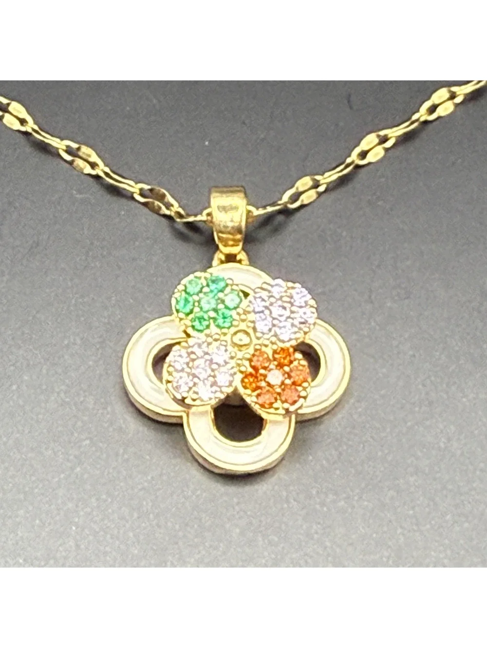 candy+clover Multi-color Pave Crystal Gold Tone Spinner Pendant w/free chain